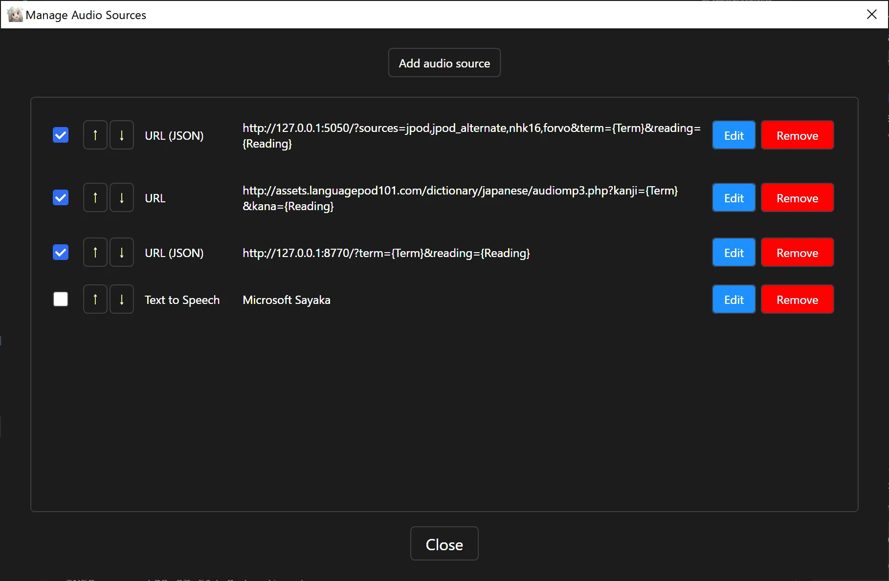 Example audio sources