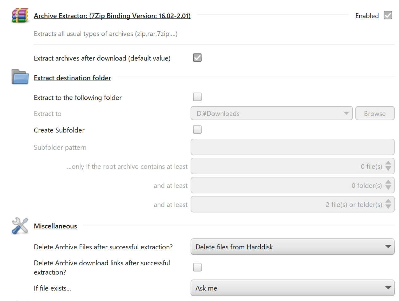 Jdownloader Extraction settings