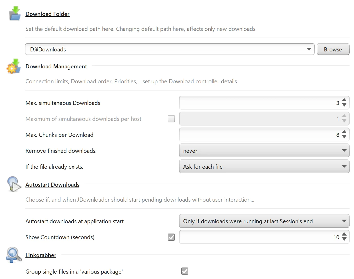 Jdownloader General Settings