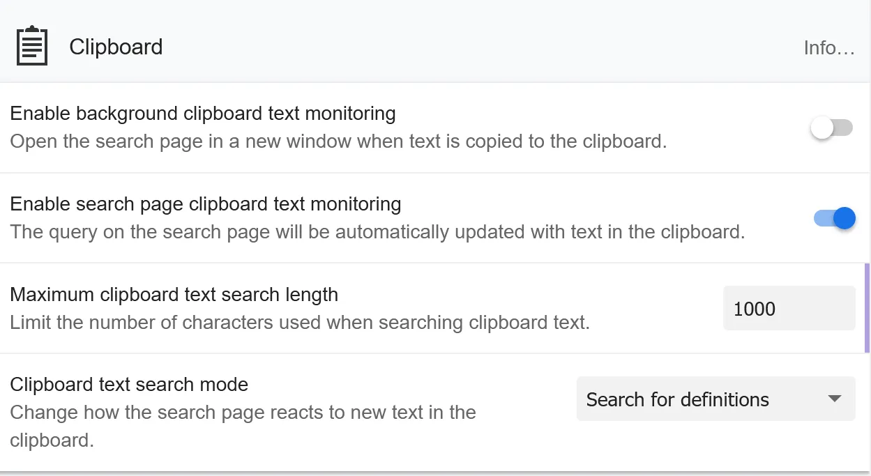 Yomitan clipboard monitoring settings